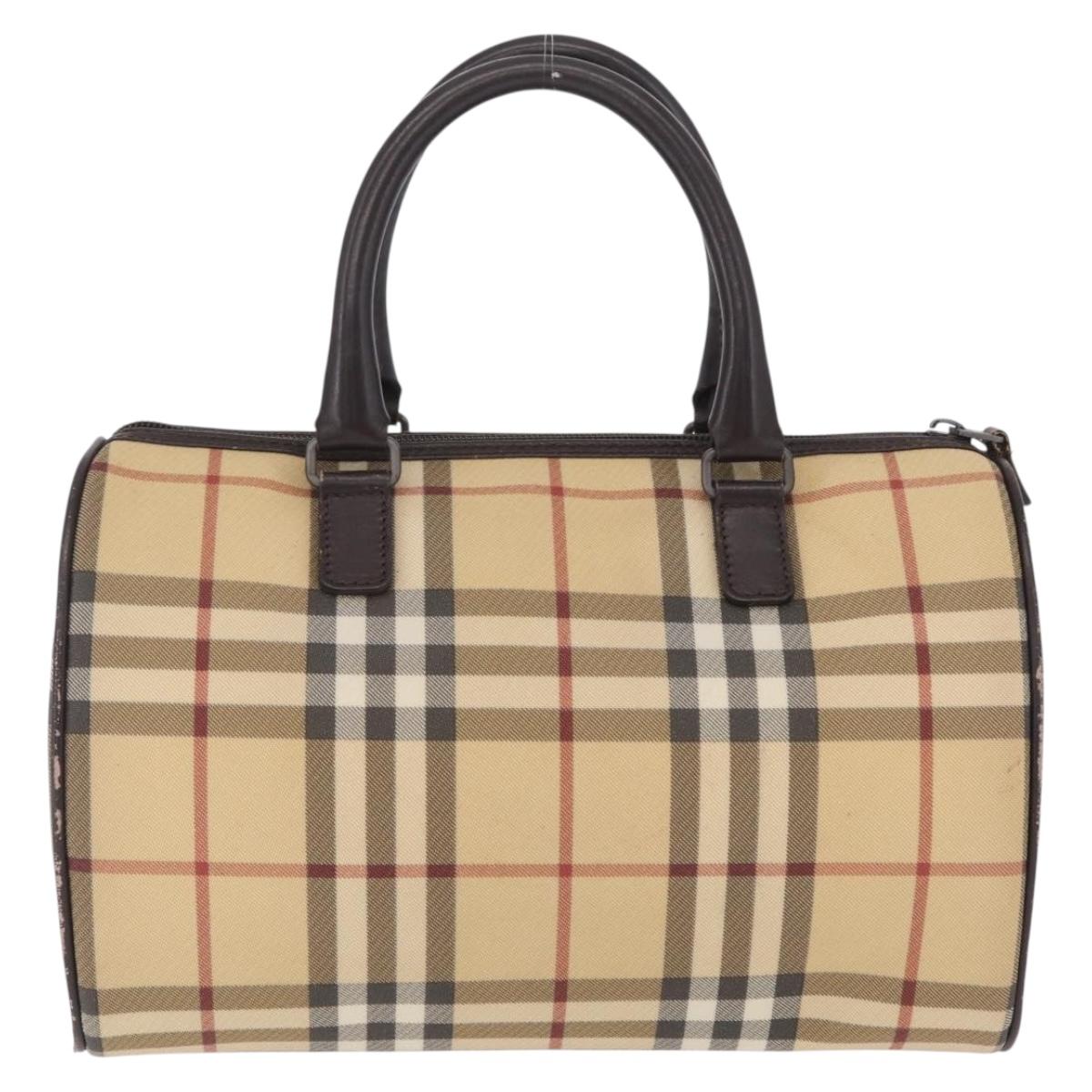 BURBERRY Nova Check Hand Bag PVC Beige Auth BA16734