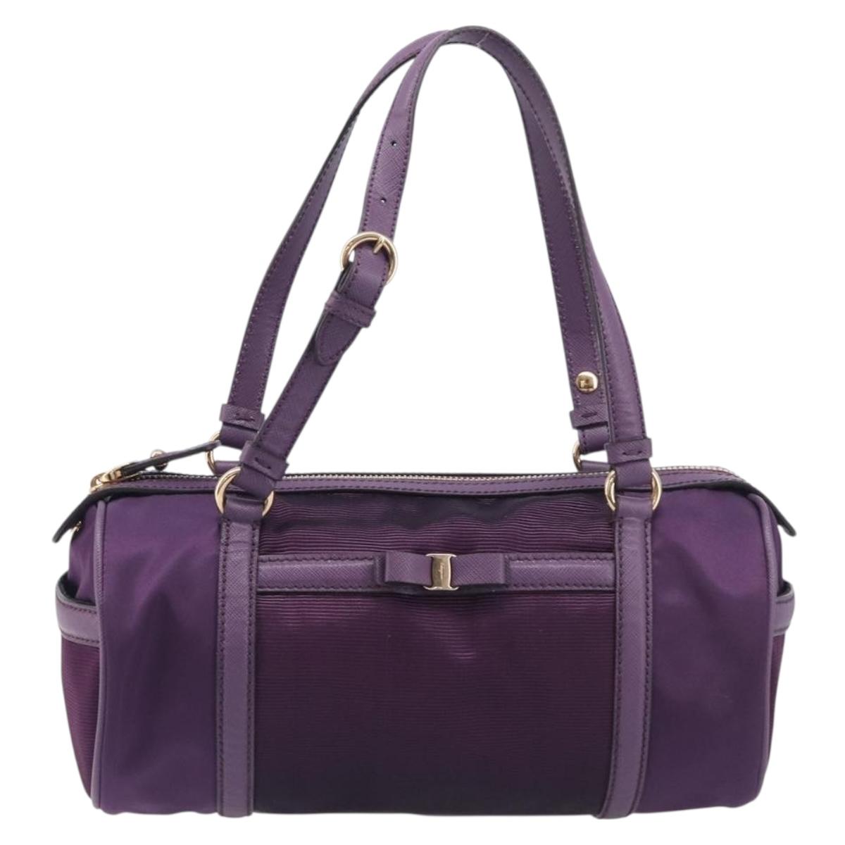 Salvatore Ferragamo Vala Hand Bag Nylon Purple Gold Auth BA16735A