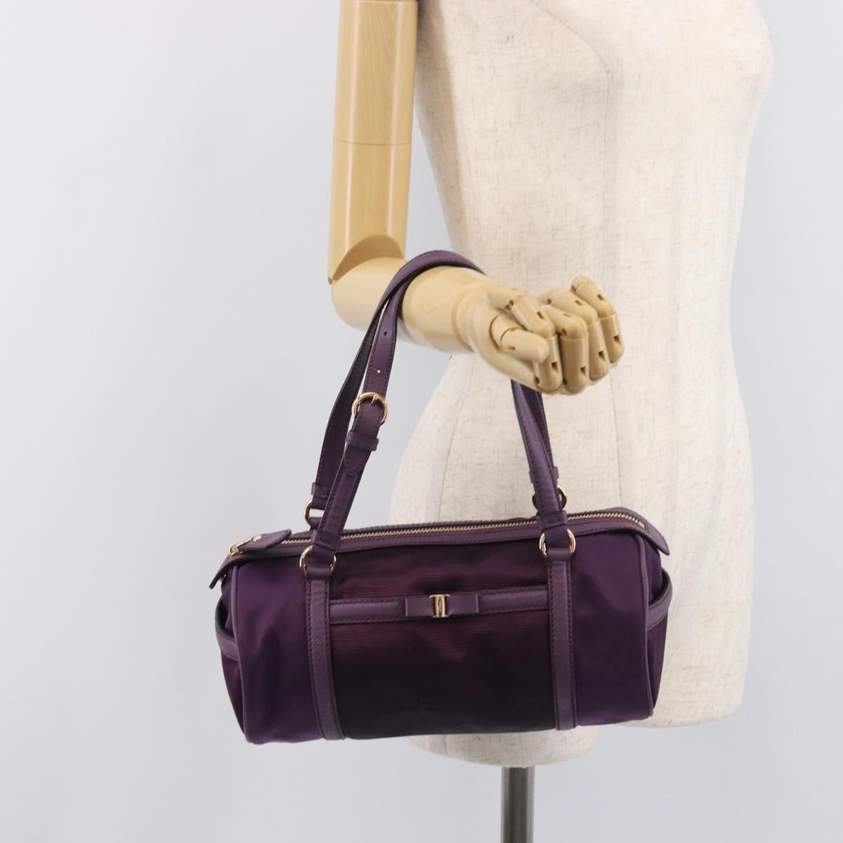 Salvatore Ferragamo Vala Hand Bag Nylon Purple Gold Auth BA16735A