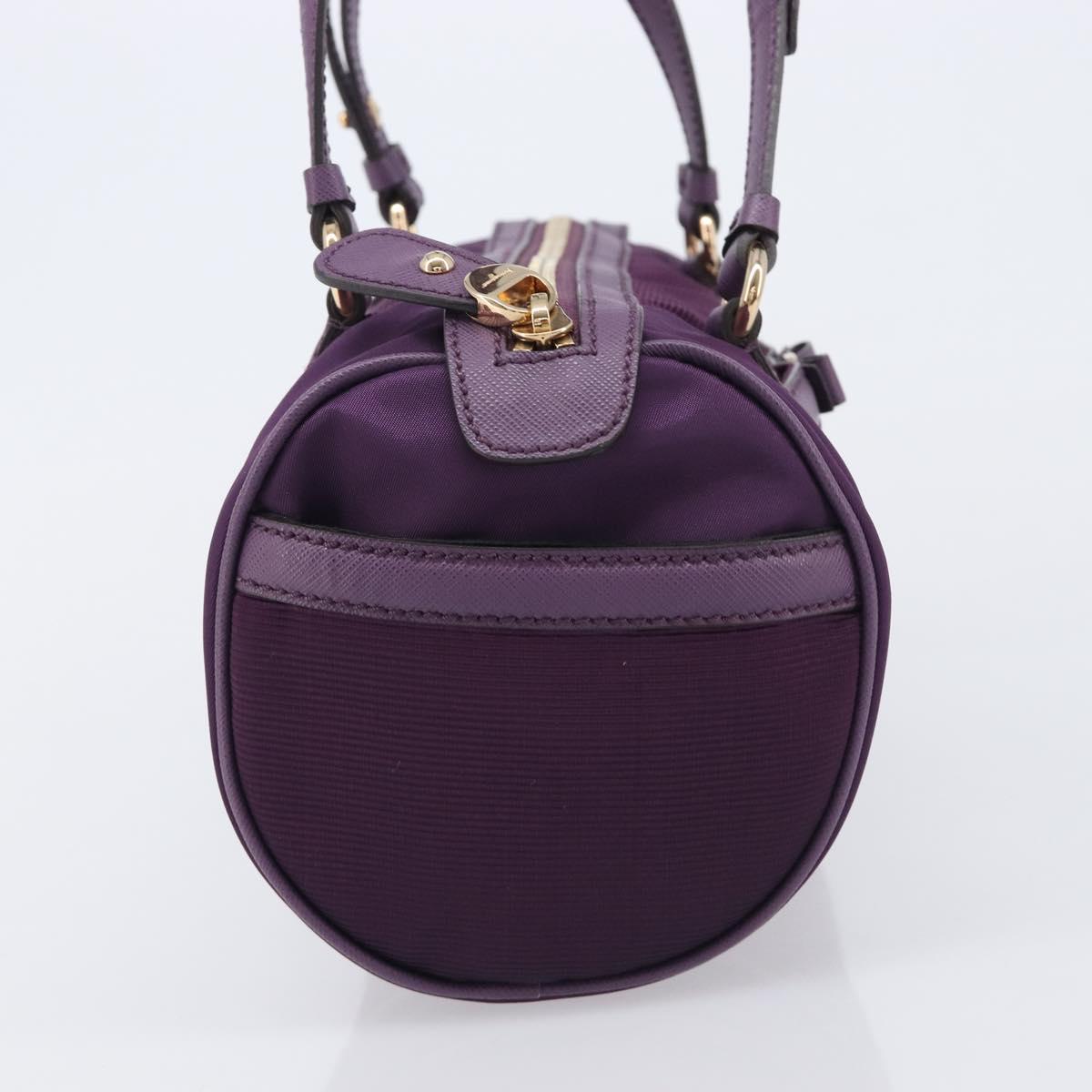 Salvatore Ferragamo Vala Hand Bag Nylon Purple Gold Auth BA16735A