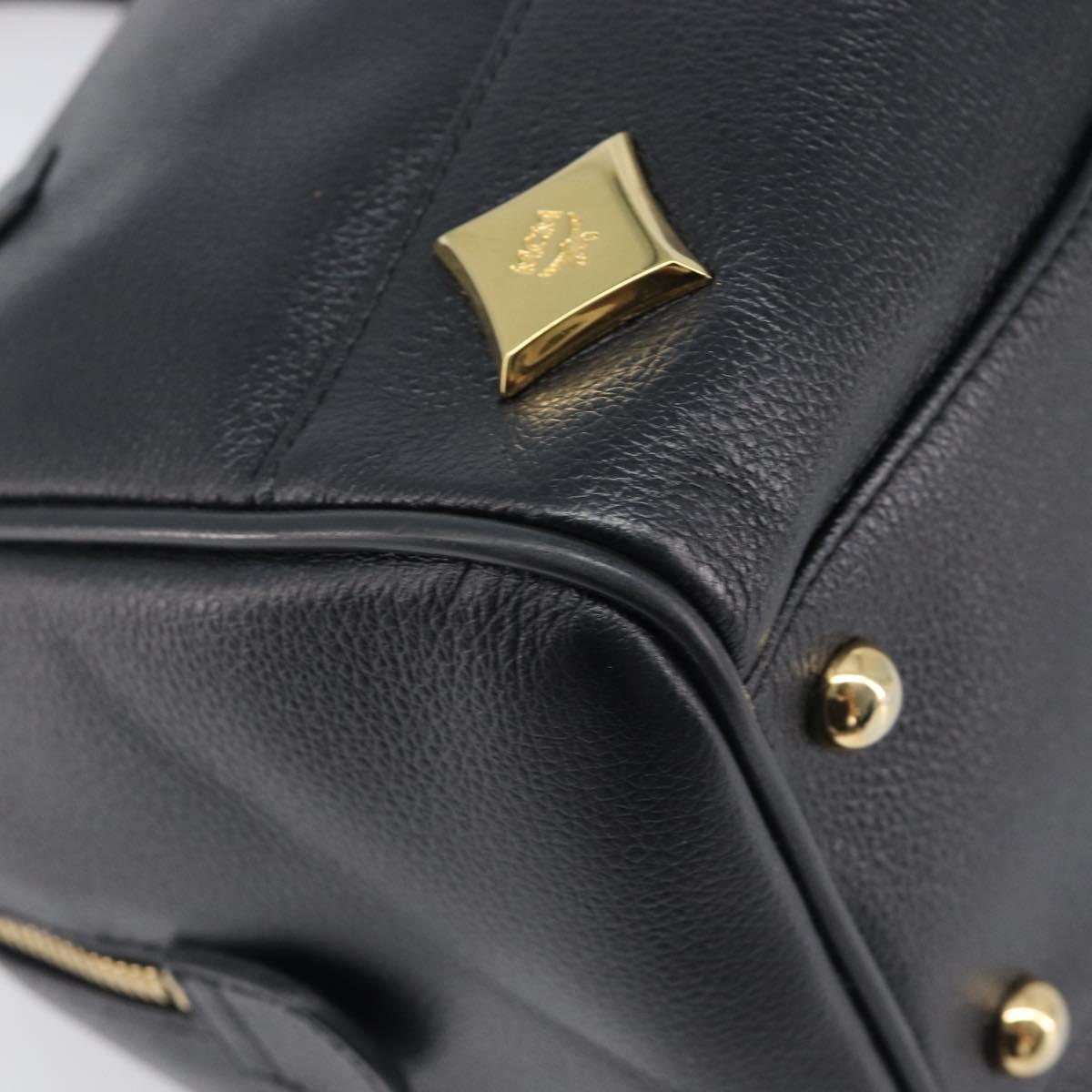 MCM Hand Bag Leather Black Gold Auth BA16736A