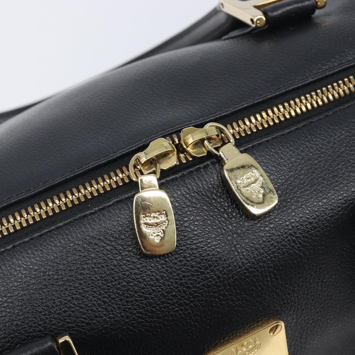 MCM Hand Bag Leather Black Gold Auth BA16736A