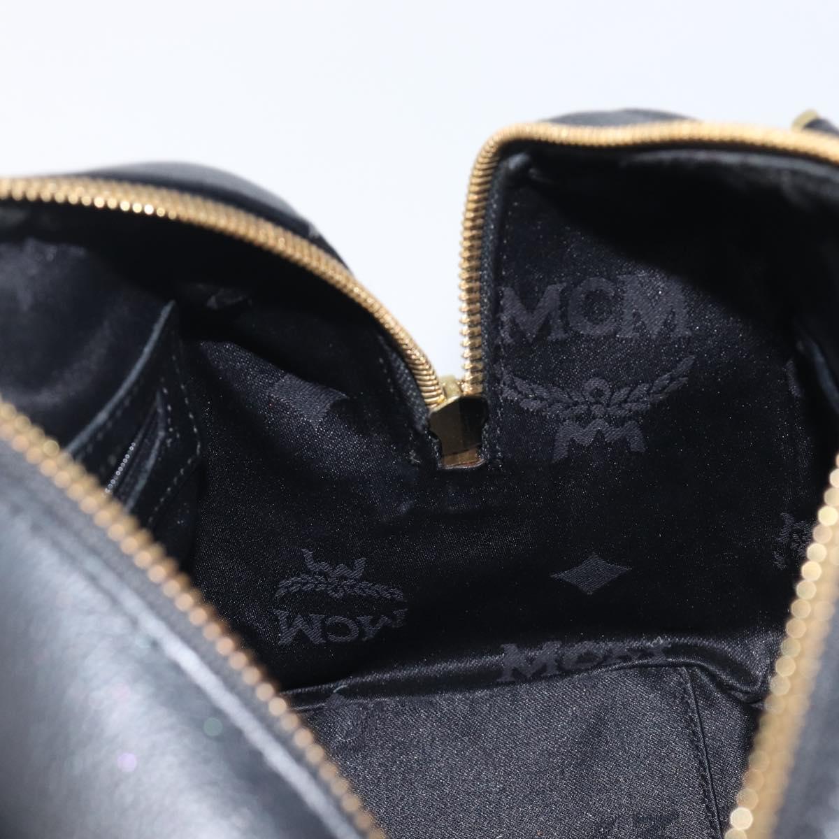 MCM Hand Bag Leather Black Gold Auth BA16736A