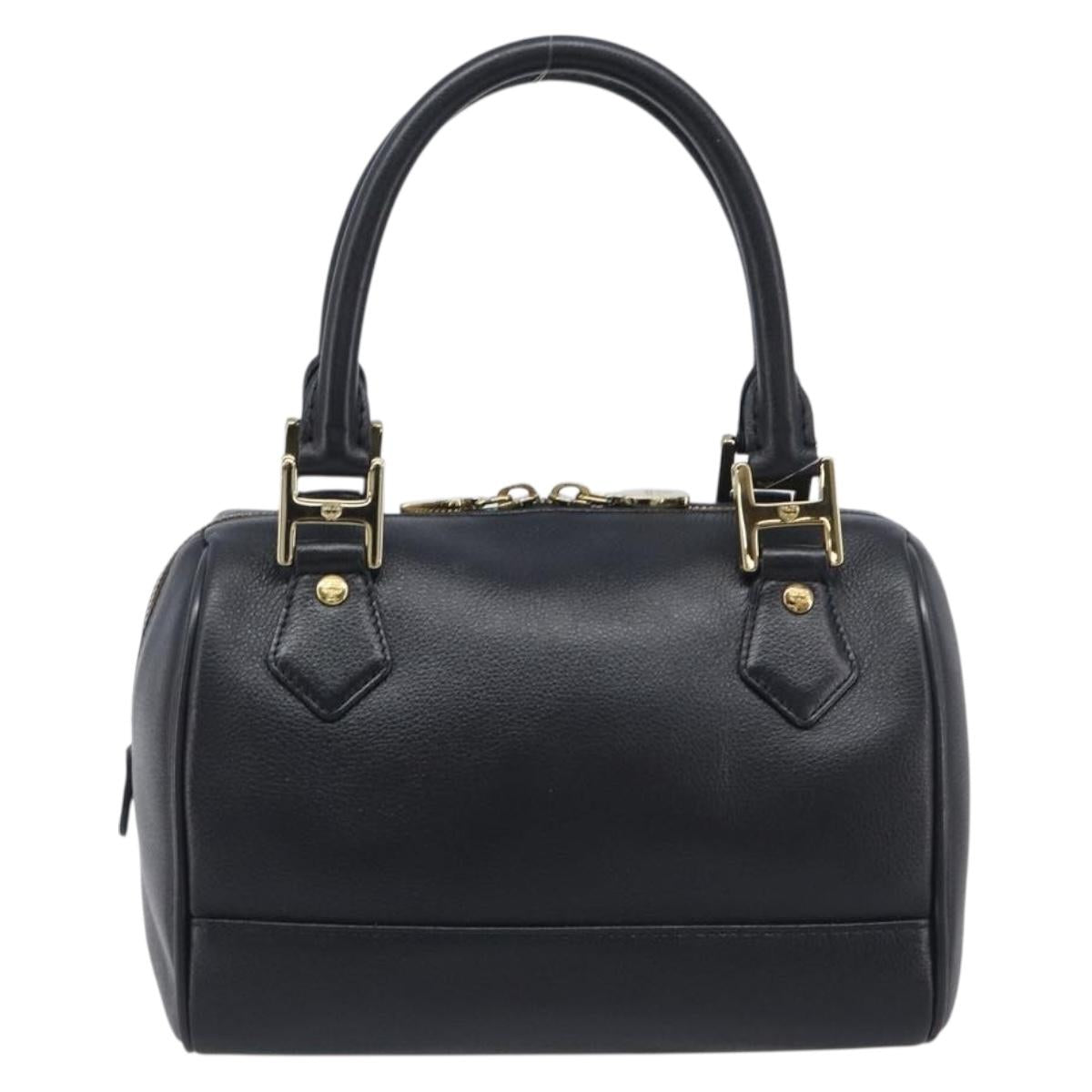 MCM Hand Bag Leather Black Gold Auth BA16736A