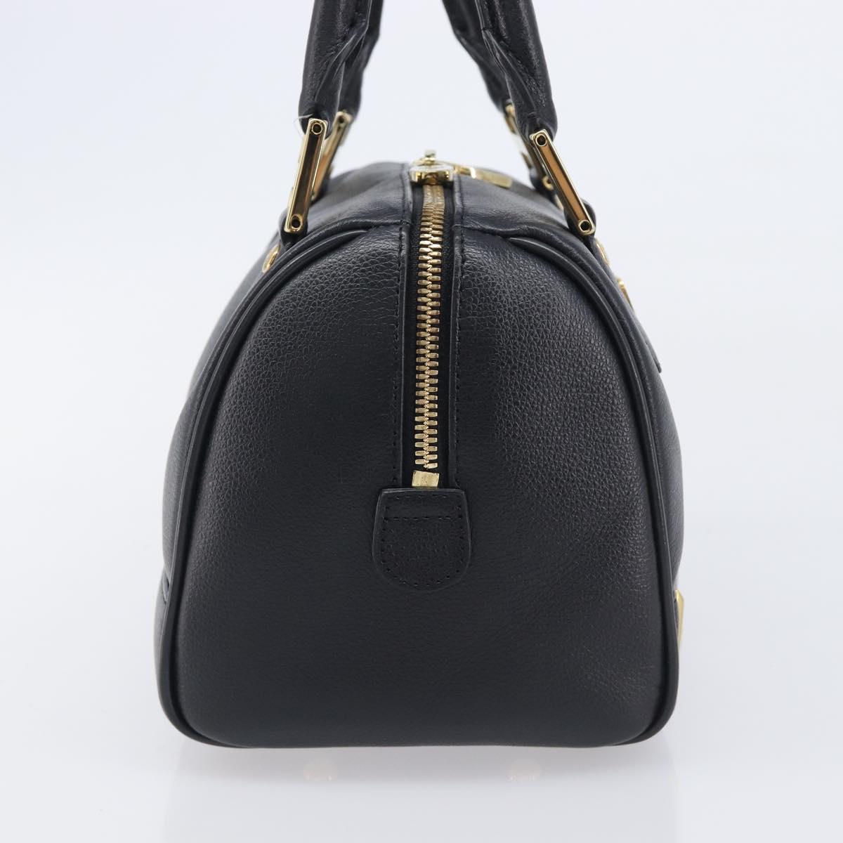 MCM Hand Bag Leather Black Gold Auth BA16736A