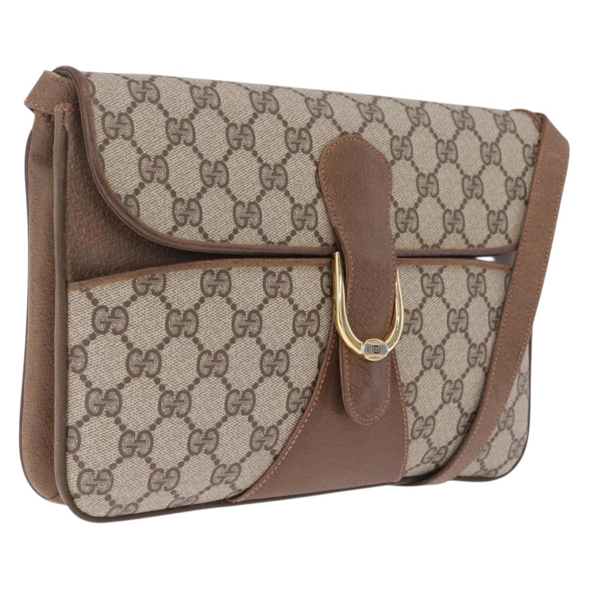 GUCCI GG Supreme Shoulder Bag PVC Beige Gold Auth BA16738