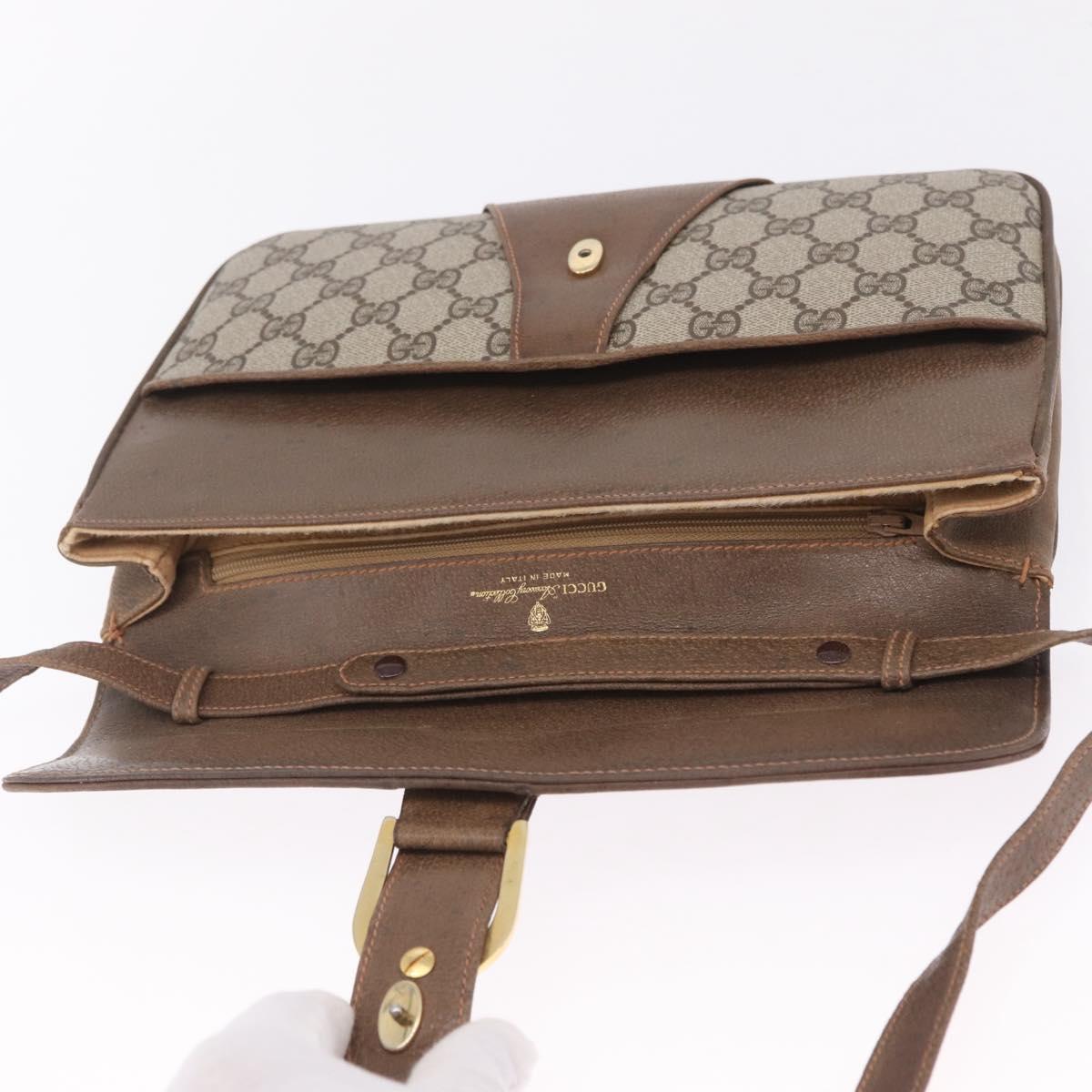 GUCCI GG Supreme Shoulder Bag PVC Beige Gold Auth BA16738