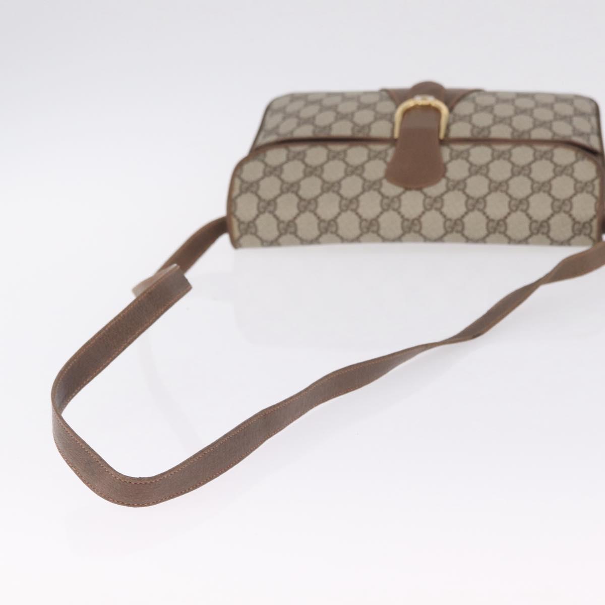 GUCCI GG Supreme Shoulder Bag PVC Beige Gold Auth BA16738