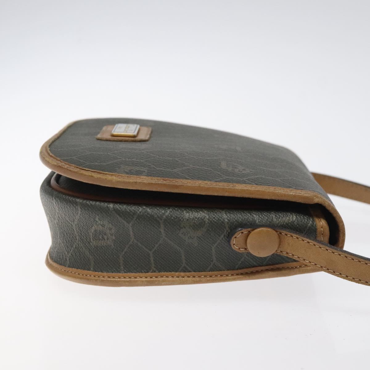 Christian Dior Honeycomb Canvas Shoulder Bag PVC Khaki Auth BA1674