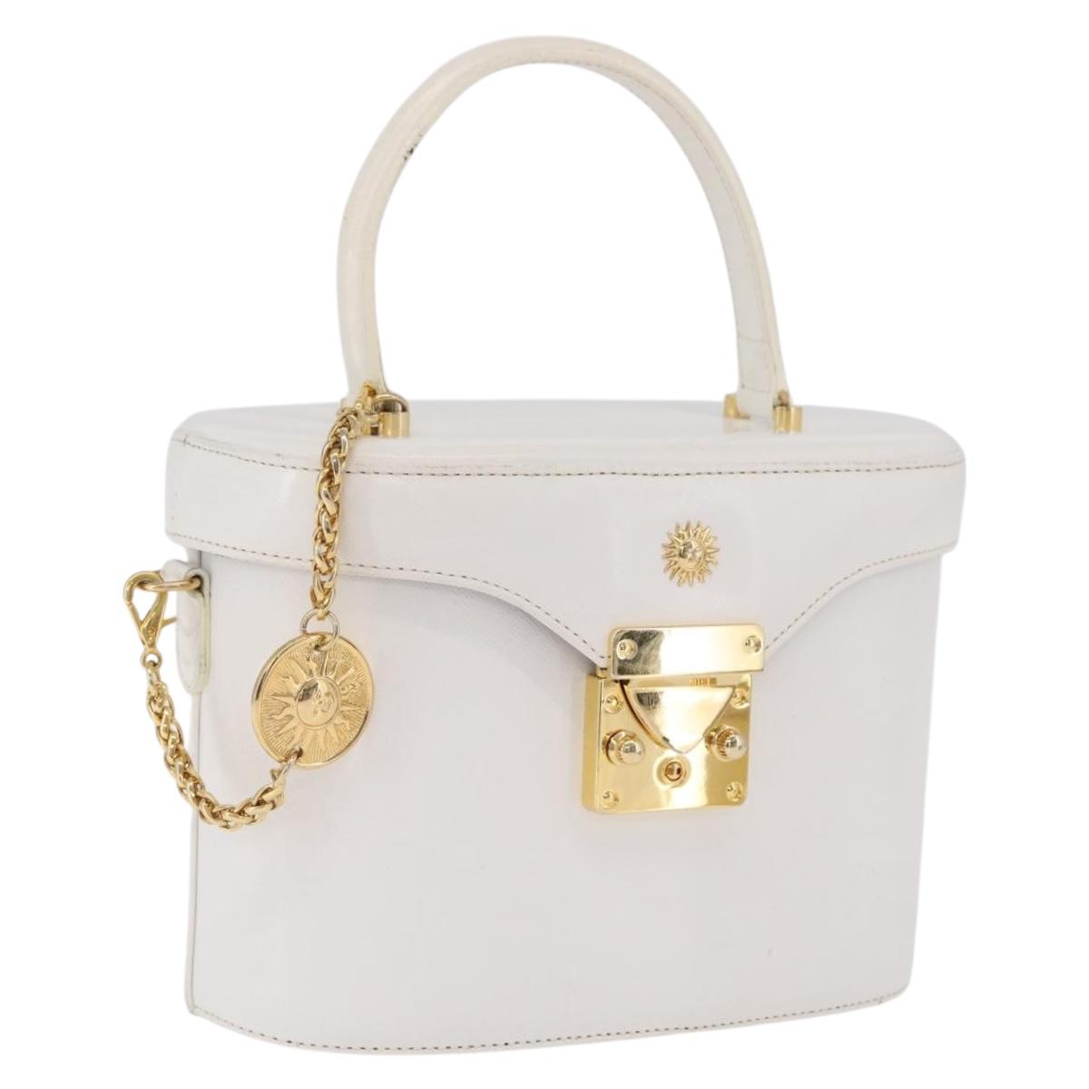 Gianni Versace Vanity Hand Bag Leather 2way White Gold Auth BA16741A