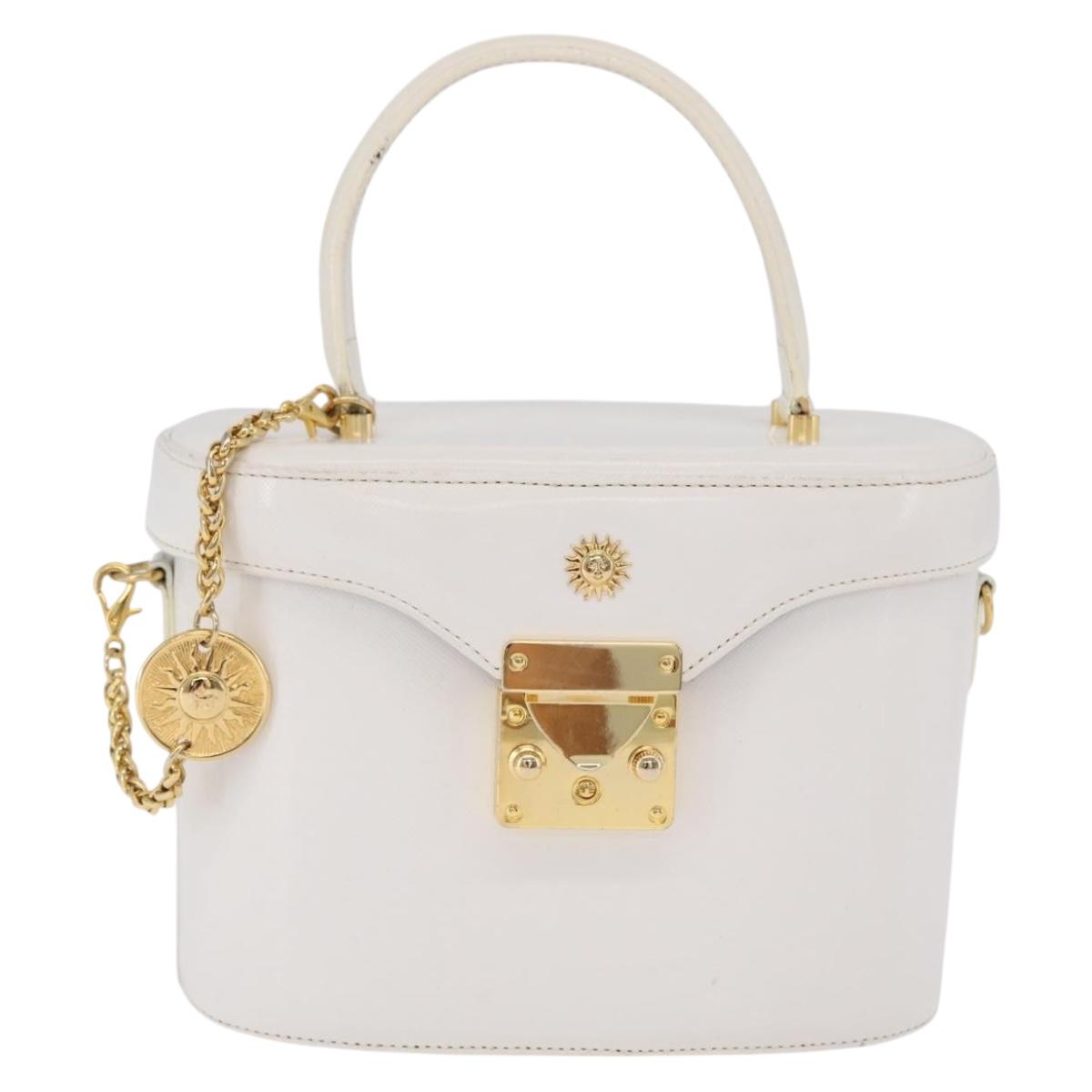 Gianni Versace Vanity Hand Bag Leather 2way White Gold Auth BA16741A