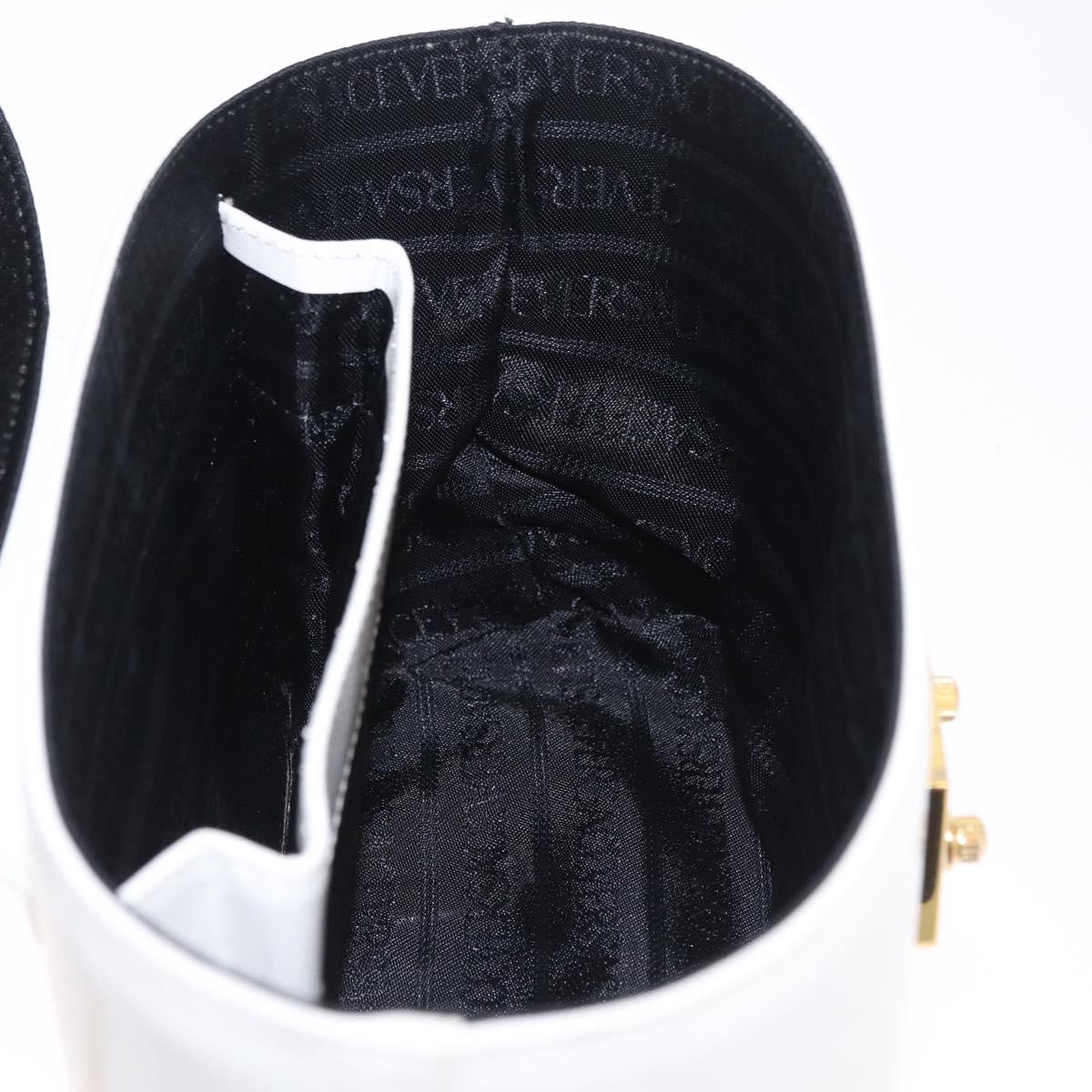 Gianni Versace Vanity Hand Bag Leather 2way White Gold Auth BA16741A