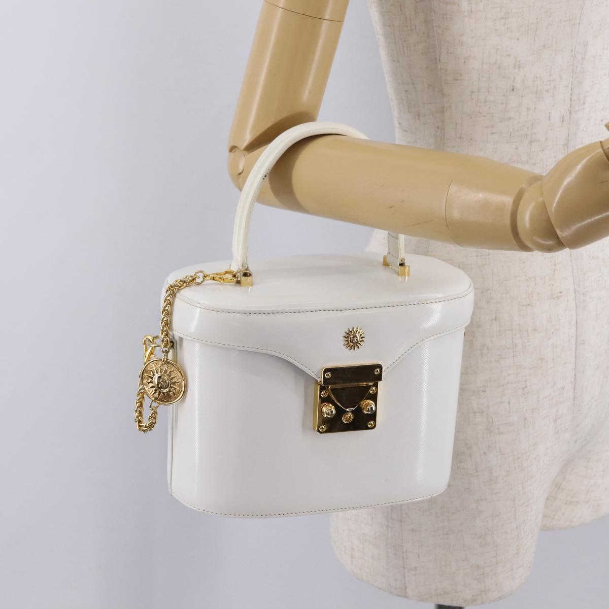Gianni Versace Vanity Hand Bag Leather 2way White Gold Auth BA16741A