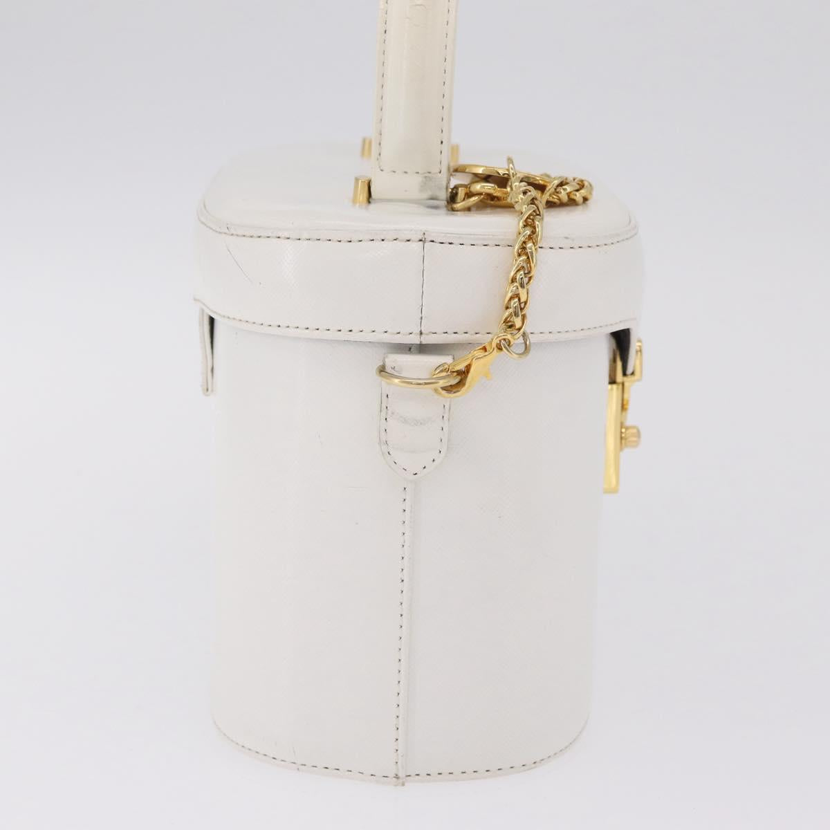 Gianni Versace Vanity Hand Bag Leather 2way White Gold Auth BA16741A
