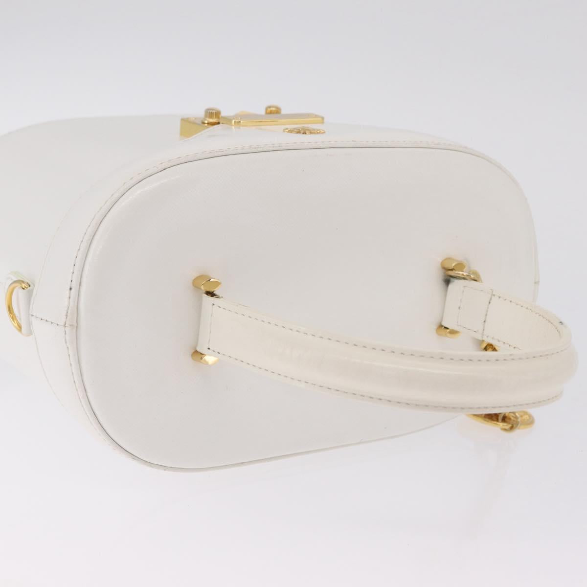 Gianni Versace Vanity Hand Bag Leather 2way White Gold Auth BA16741A