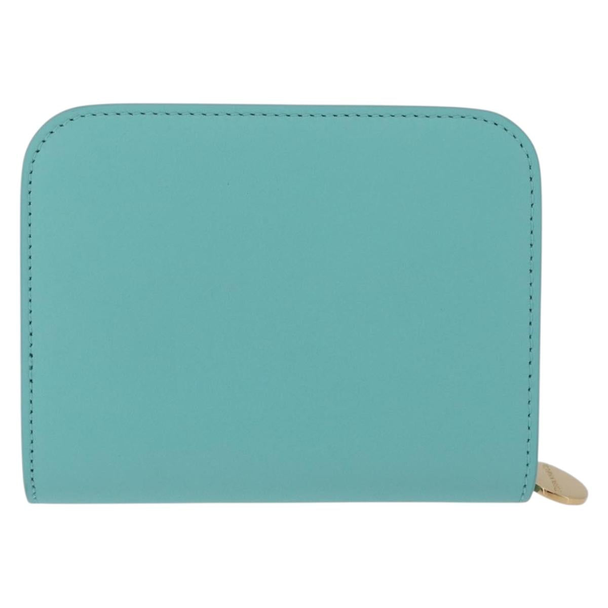 Tiffany & Co. Compact Wallet Leather Light Blue Gold Auth BA16753V