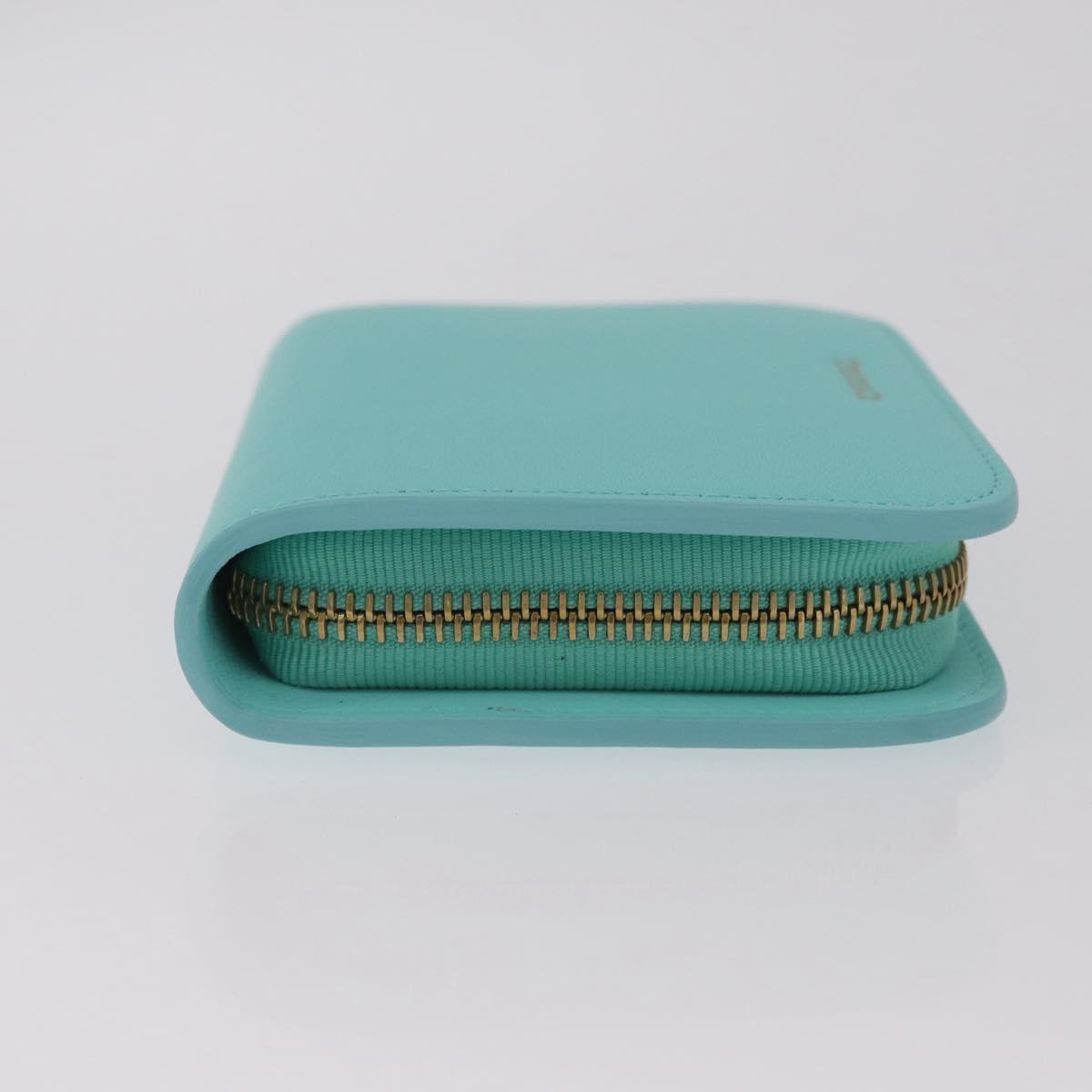 Tiffany & Co. Compact Wallet Leather Light Blue Gold Auth BA16753V