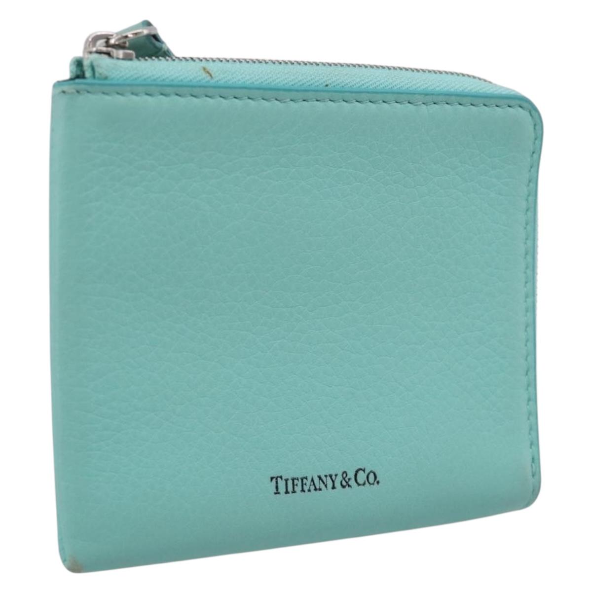 Tiffany & Co. Coin Purse Leather Light Blue Silver Auth BA16754A