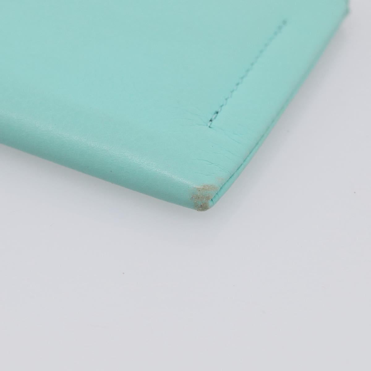 Tiffany & Co. Coin Purse Leather Light Blue Silver Auth BA16754A