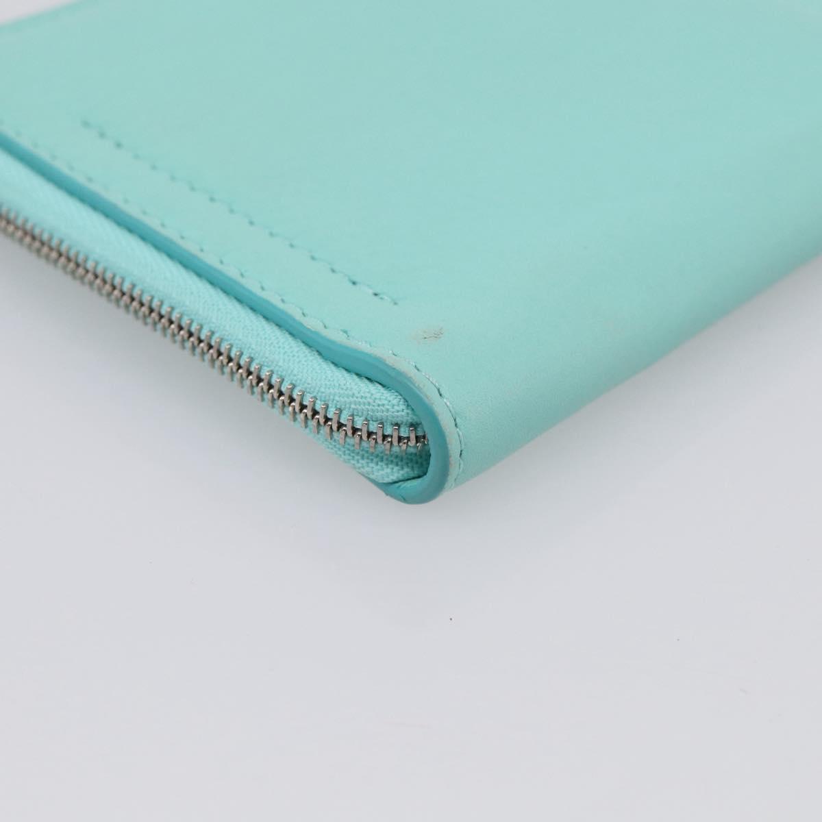 Tiffany & Co. Coin Purse Leather Light Blue Silver Auth BA16754A