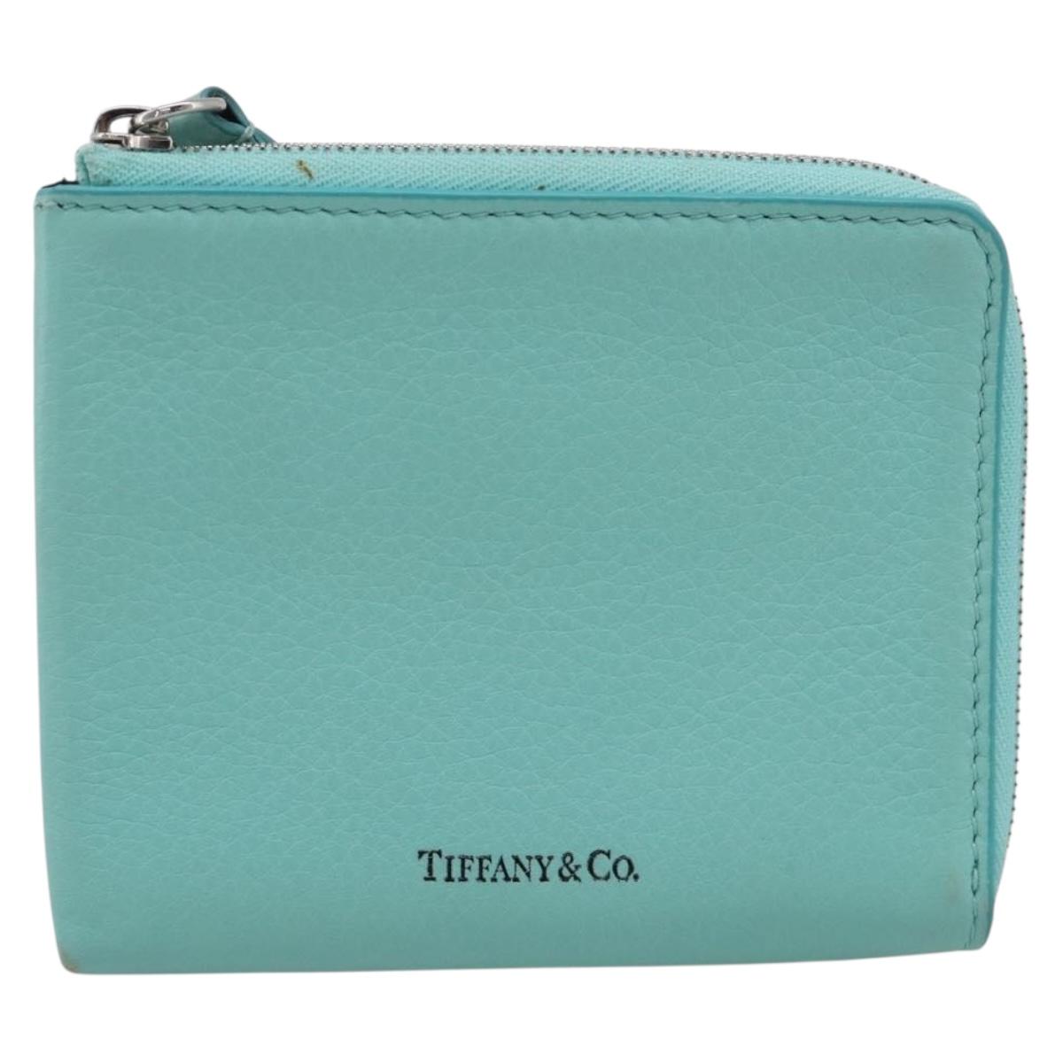 Tiffany & Co. Coin Purse Leather Light Blue Silver Auth BA16754A
