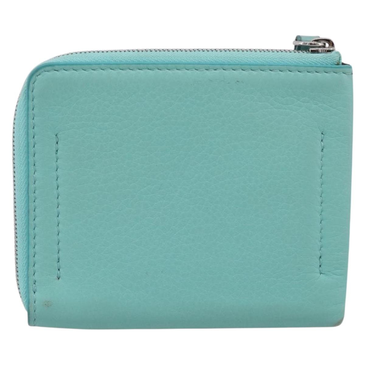 Tiffany & Co. Coin Purse Leather Light Blue Silver Auth BA16754A