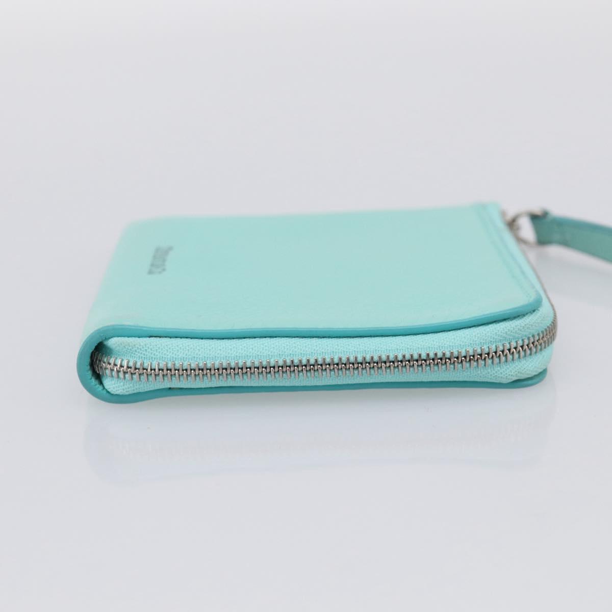 Tiffany & Co. Coin Purse Leather Light Blue Silver Auth BA16754A
