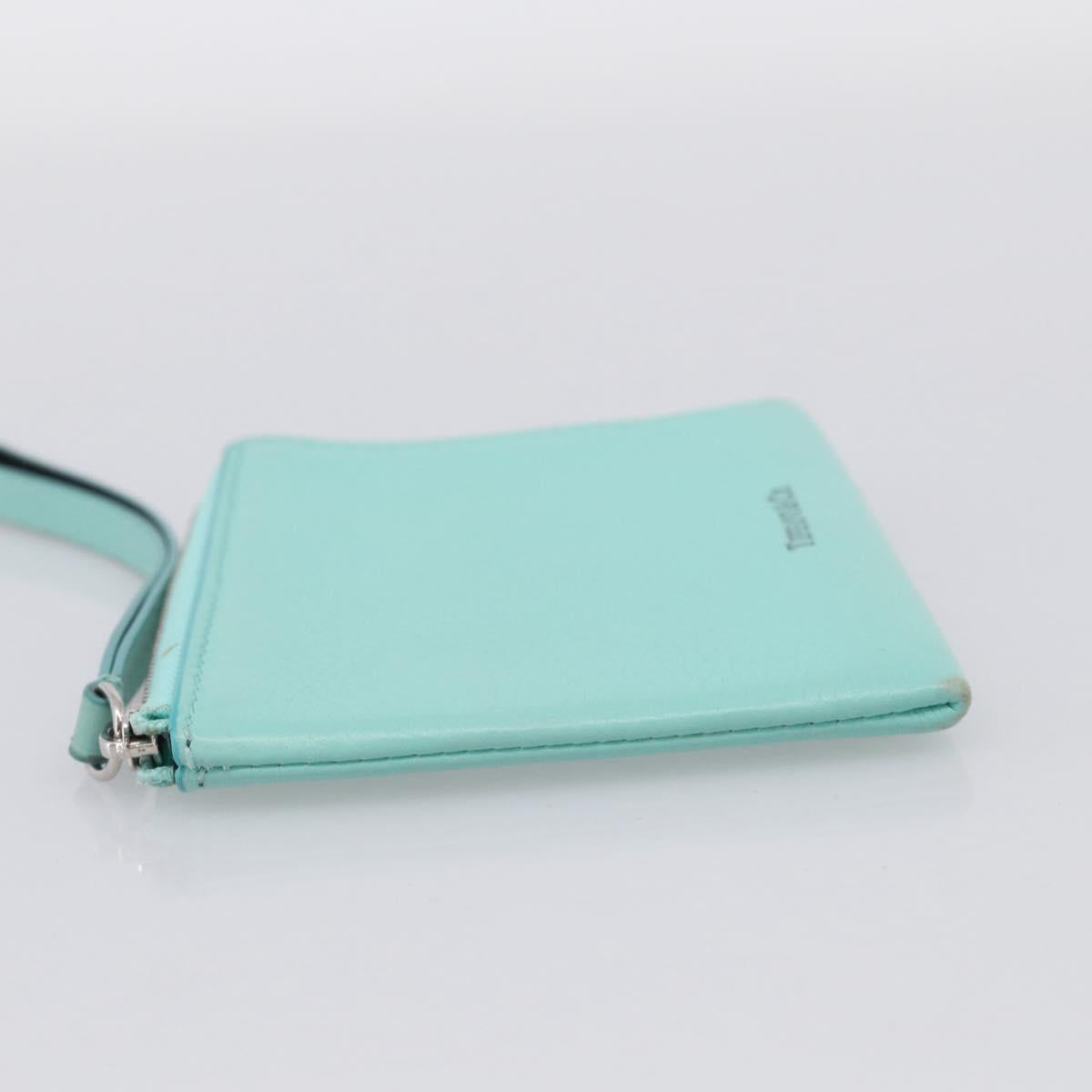 Tiffany & Co. Coin Purse Leather Light Blue Silver Auth BA16754A