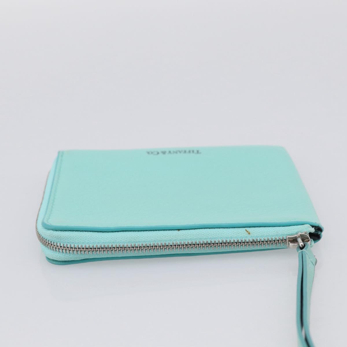 Tiffany & Co. Coin Purse Leather Light Blue Silver Auth BA16754A