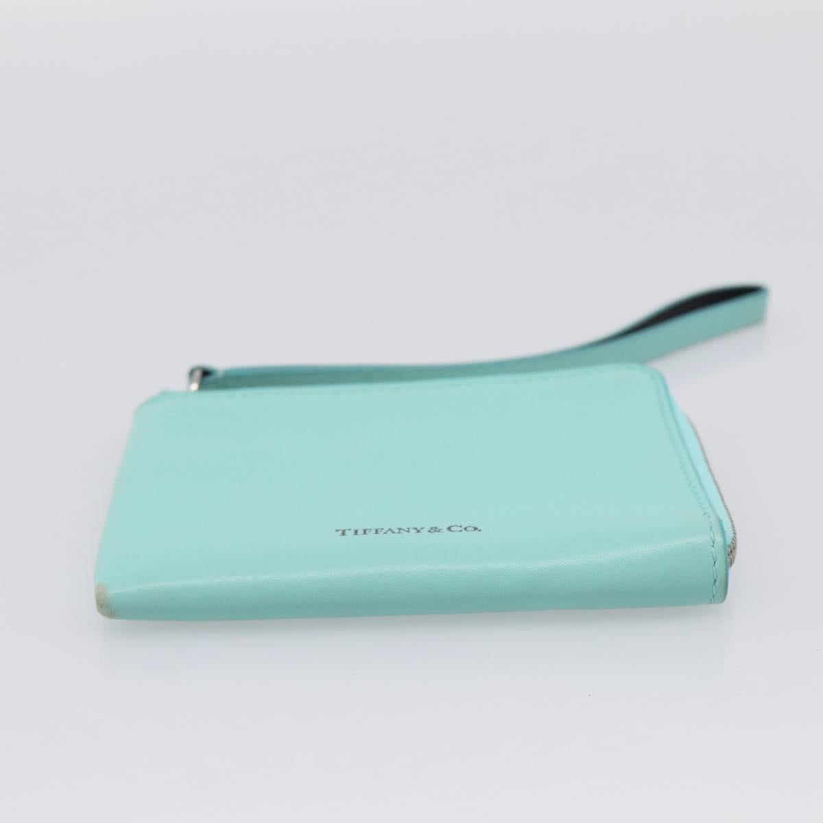 Tiffany & Co. Coin Purse Leather Light Blue Silver Auth BA16754A