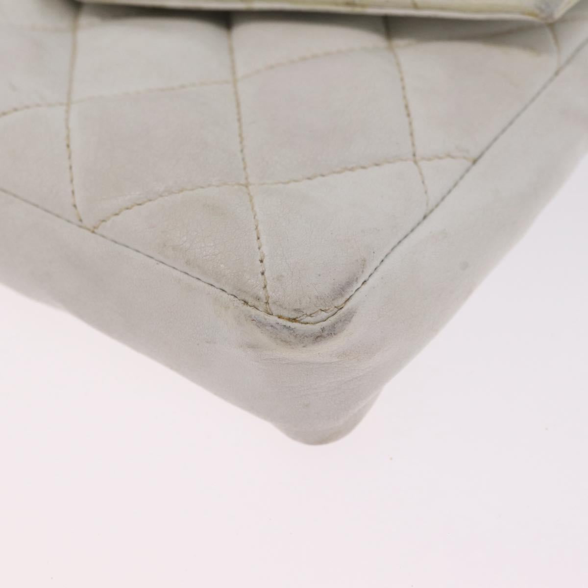 CHANEL Matelasse Waist Bag Lamb Skin White Gold CC Auth BA16757