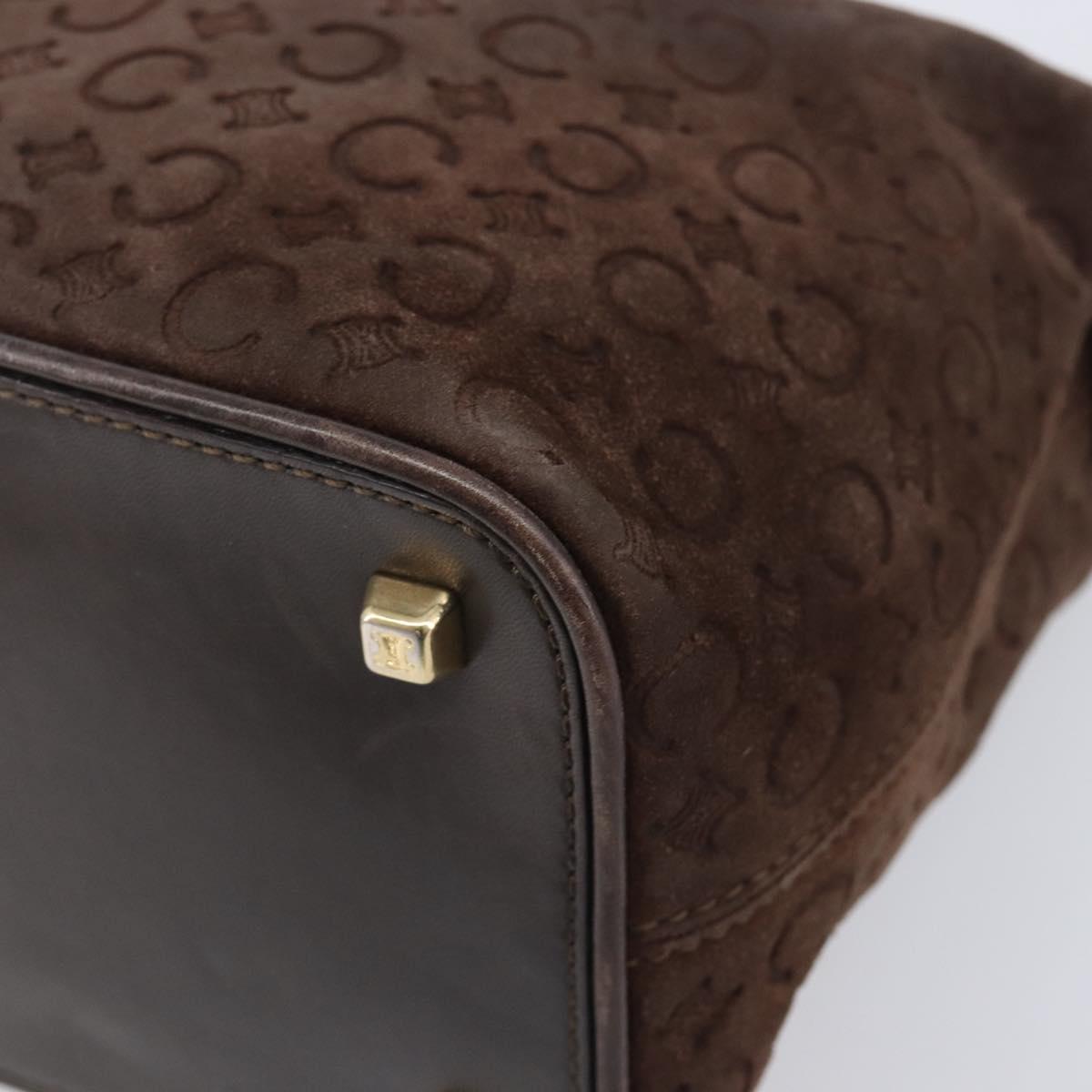 CELINE C Macadam Canvas Shoulder Bag Suede Brown Gold Auth BA16764