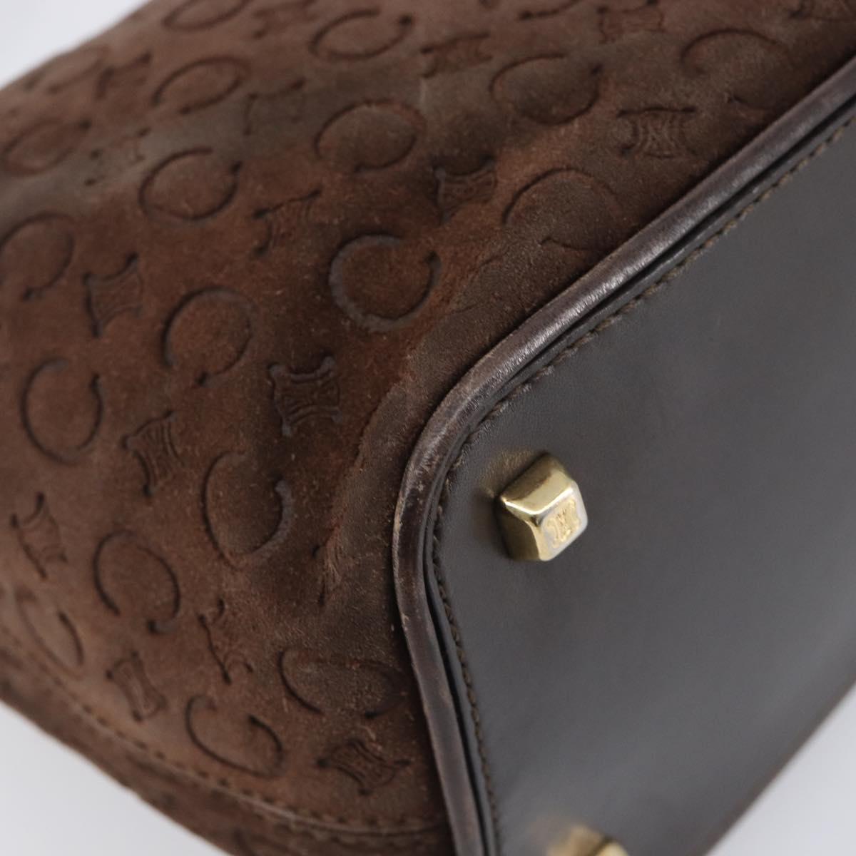 CELINE C Macadam Canvas Shoulder Bag Suede Brown Gold Auth BA16764