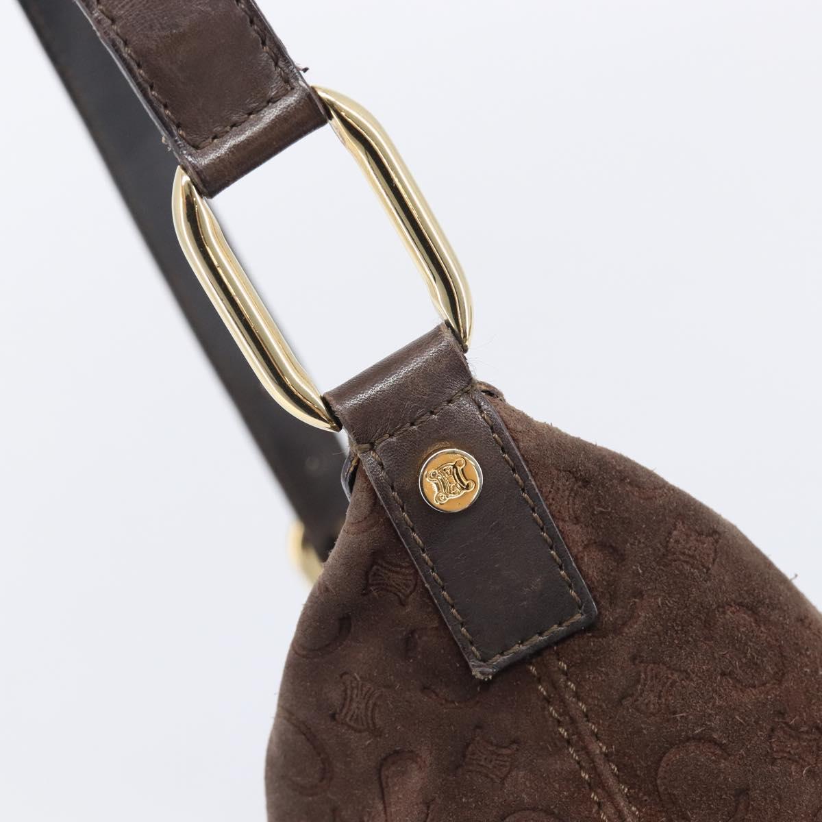 CELINE C Macadam Canvas Shoulder Bag Suede Brown Gold Auth BA16764