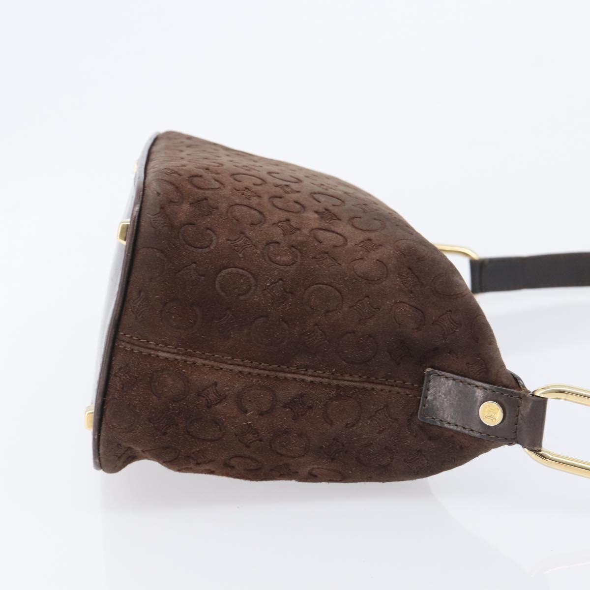 CELINE C Macadam Canvas Shoulder Bag Suede Brown Gold Auth BA16764