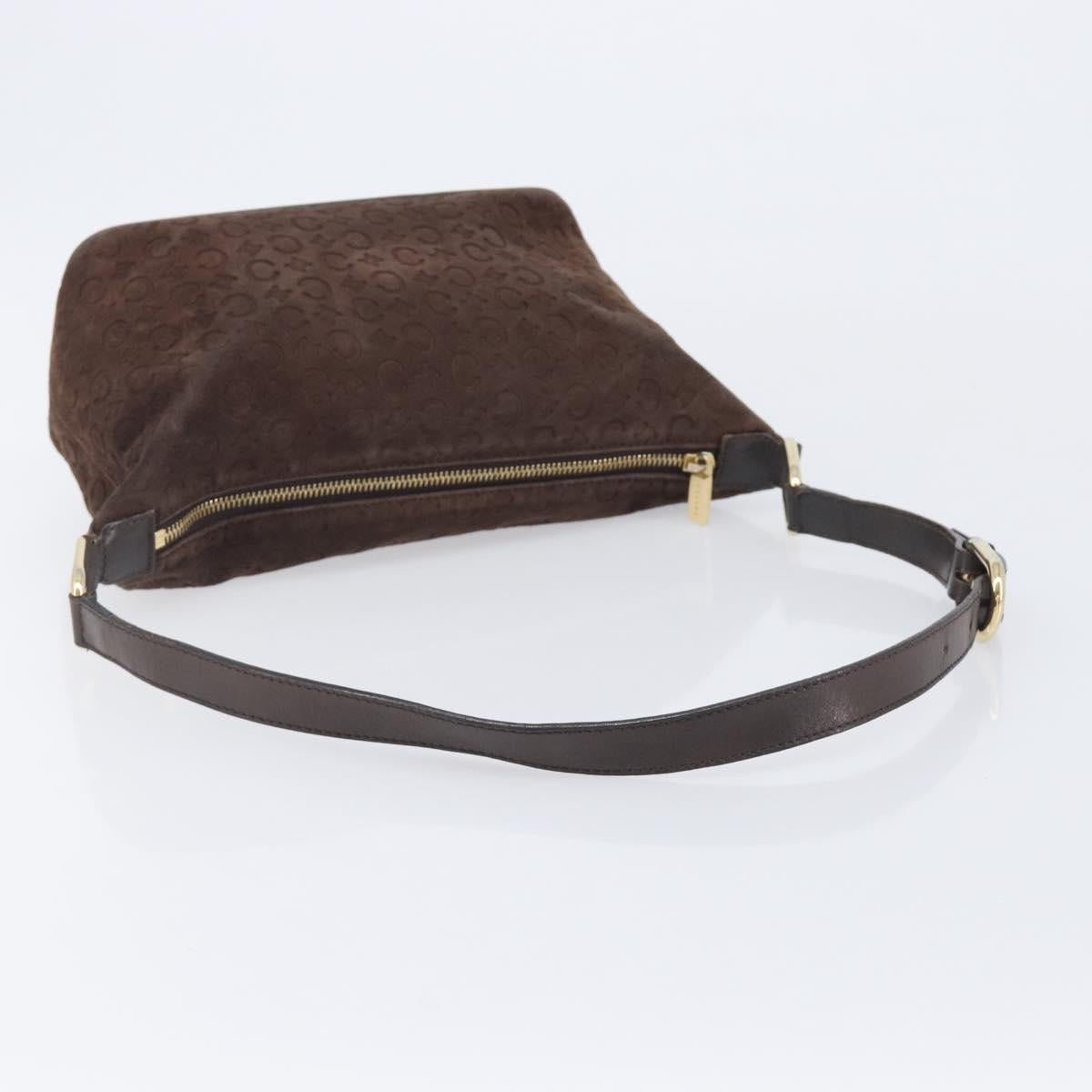 CELINE C Macadam Canvas Shoulder Bag Suede Brown Gold Auth BA16764