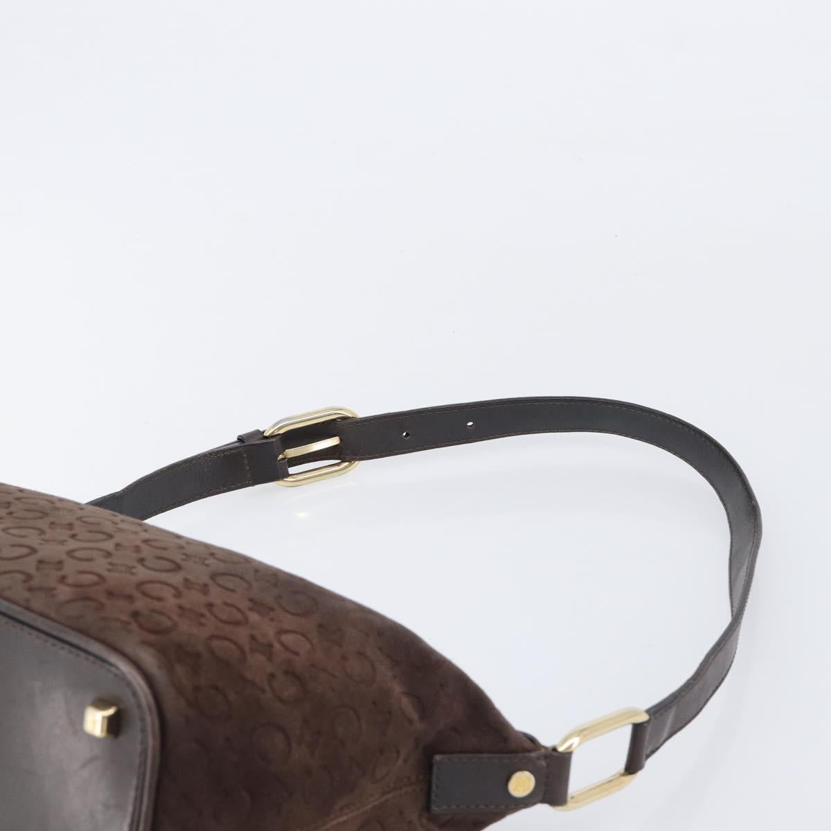 CELINE C Macadam Canvas Shoulder Bag Suede Brown Gold Auth BA16764