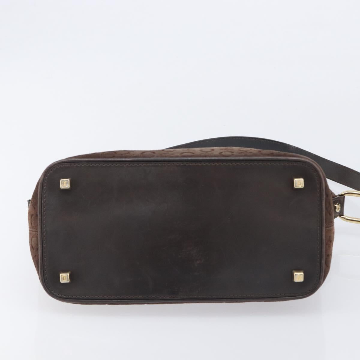 CELINE C Macadam Canvas Shoulder Bag Suede Brown Gold Auth BA16764
