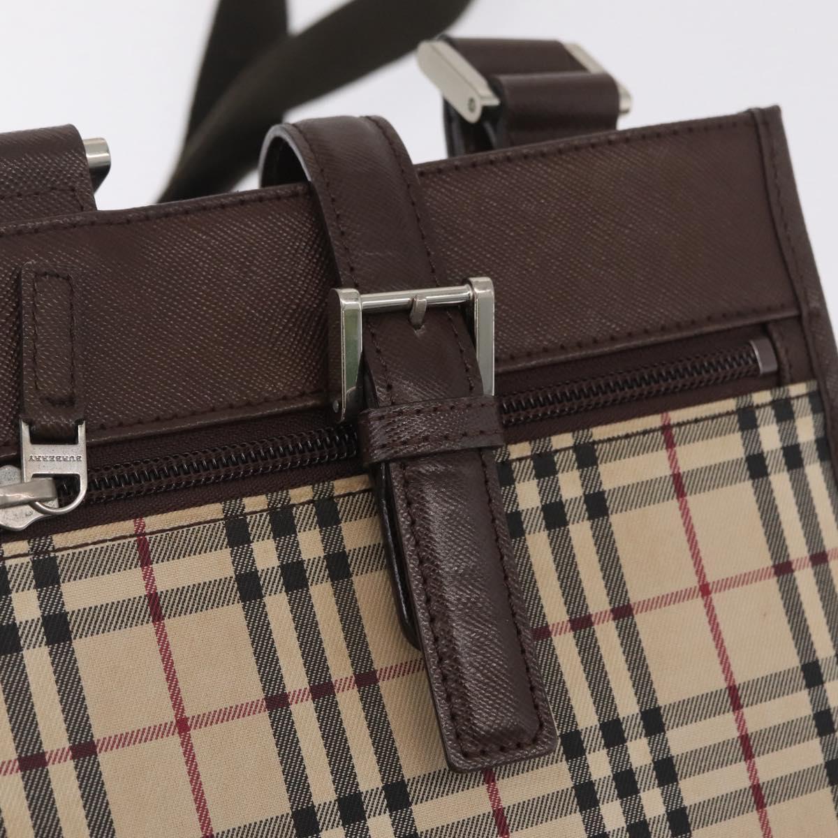 BURBERRY Nova Check Shoulder Bag Canvas Beige Silver Auth BA16771