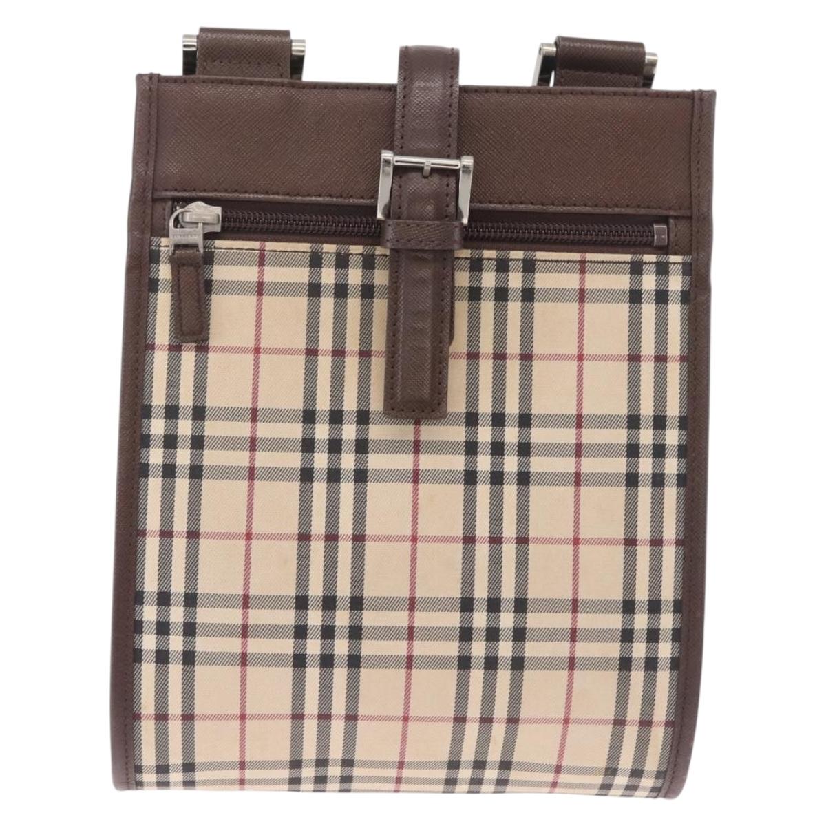 BURBERRY Nova Check Shoulder Bag Canvas Beige Silver Auth BA16771
