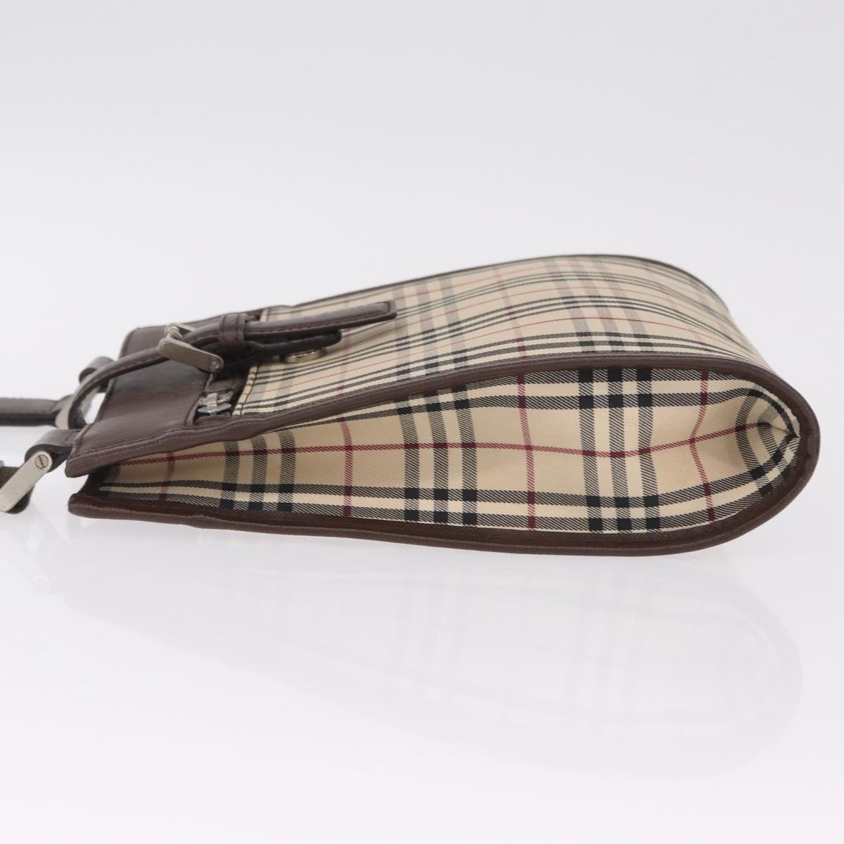 BURBERRY Nova Check Shoulder Bag Canvas Beige Silver Auth BA16771