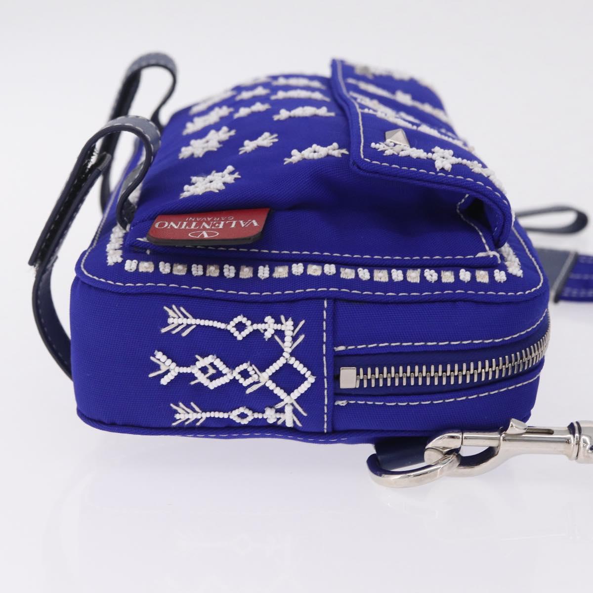Valentino Shoulder Bag Canvas Blue Silver Auth BA16778V