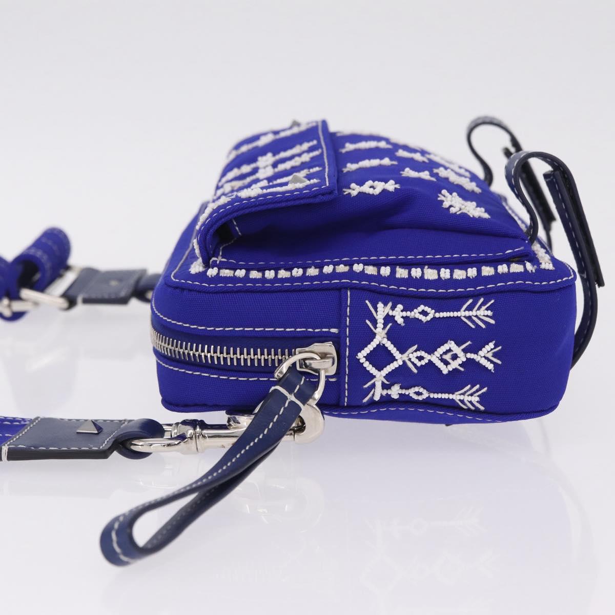 Valentino Shoulder Bag Canvas Blue Silver Auth BA16778V