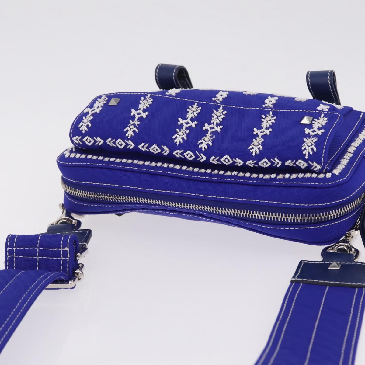 Valentino Shoulder Bag Canvas Blue Silver Auth BA16778V