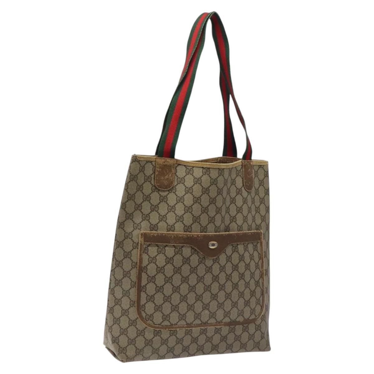 GUCCI GG Supreme Web Sherry Line Tote Bag PVC Beige Gold 39 02 003 Auth BA1678