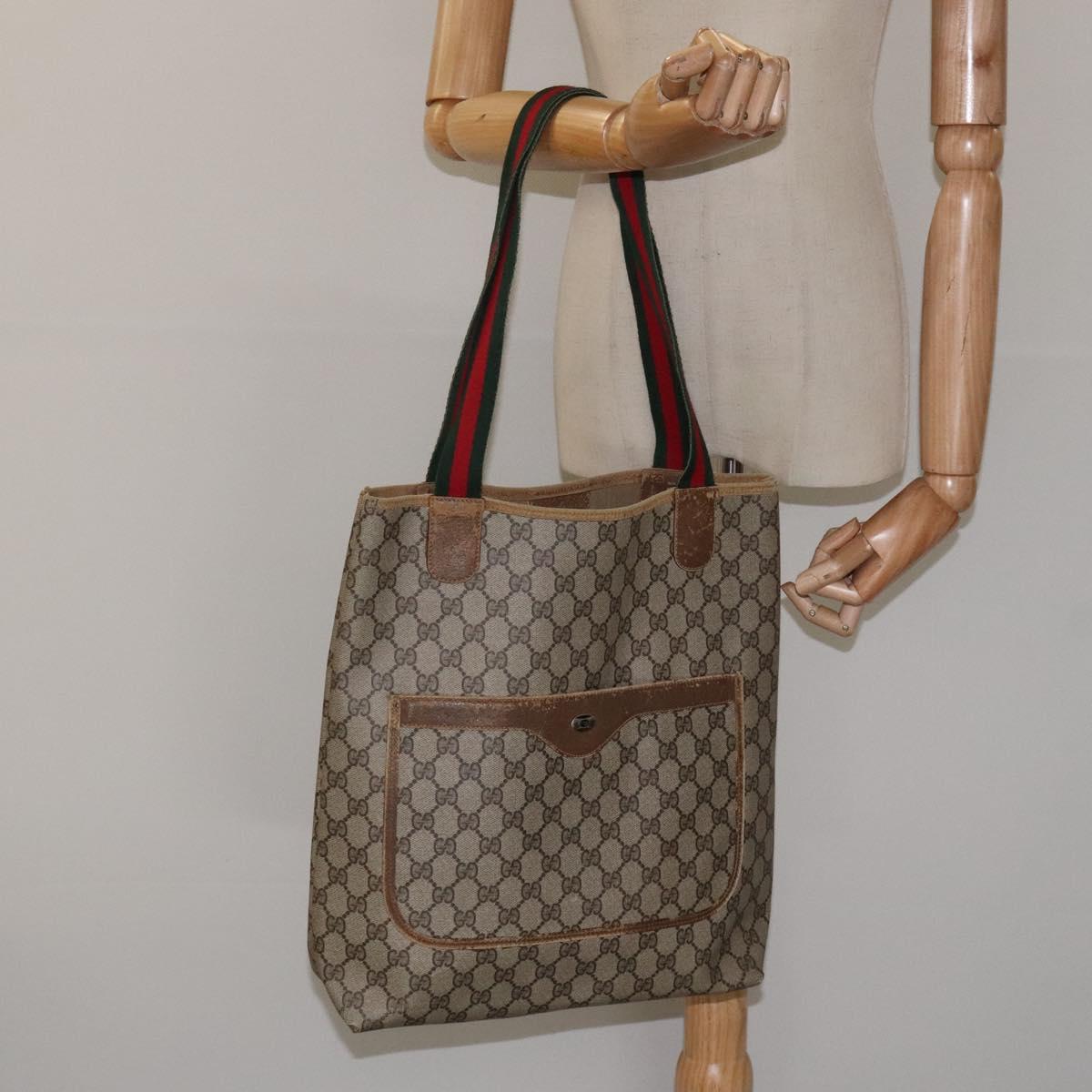 GUCCI GG Supreme Web Sherry Line Tote Bag PVC Beige Gold 39 02 003 Auth BA1678