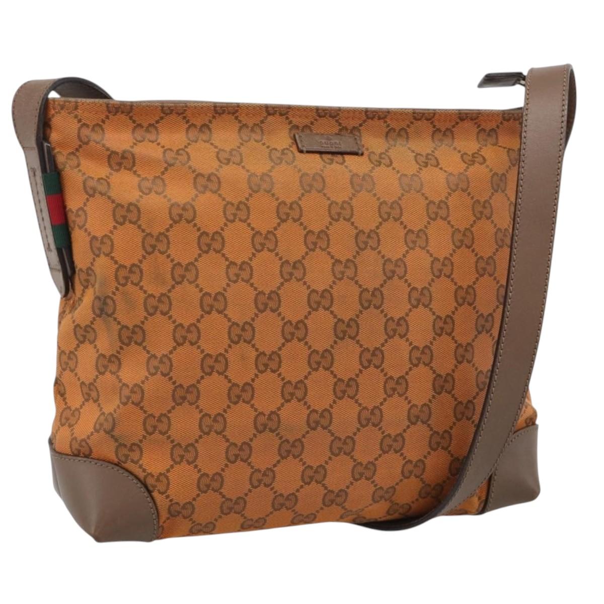 GUCCI GG Canvas Shoulder Bag Orange Gold Tone 337598 Auth BA16781