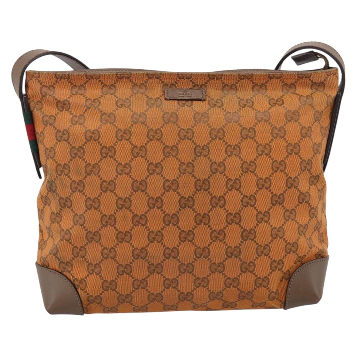 GUCCI GG Canvas Shoulder Bag Orange Gold Tone 337598 Auth BA16781
