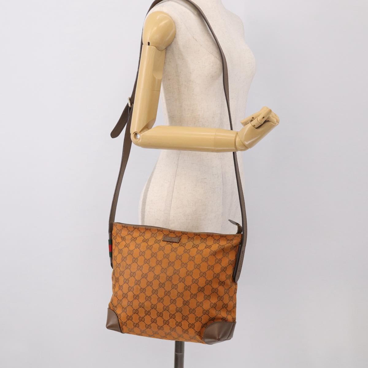 GUCCI GG Canvas Shoulder Bag Orange Gold Tone 337598 Auth BA16781
