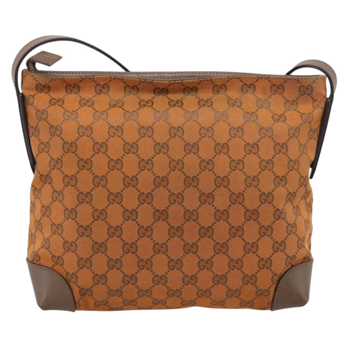 GUCCI GG Canvas Shoulder Bag Orange Gold Tone 337598 Auth BA16781